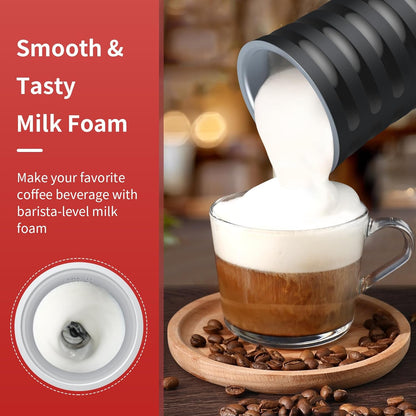 Paris Rhône Milk Frother, 4 in 1, Non-Slip, Hot & Cold Milk Steamer, Auto Shut-Off, Black, Plastic, Electric, Stylish, Eiffel Tower Design