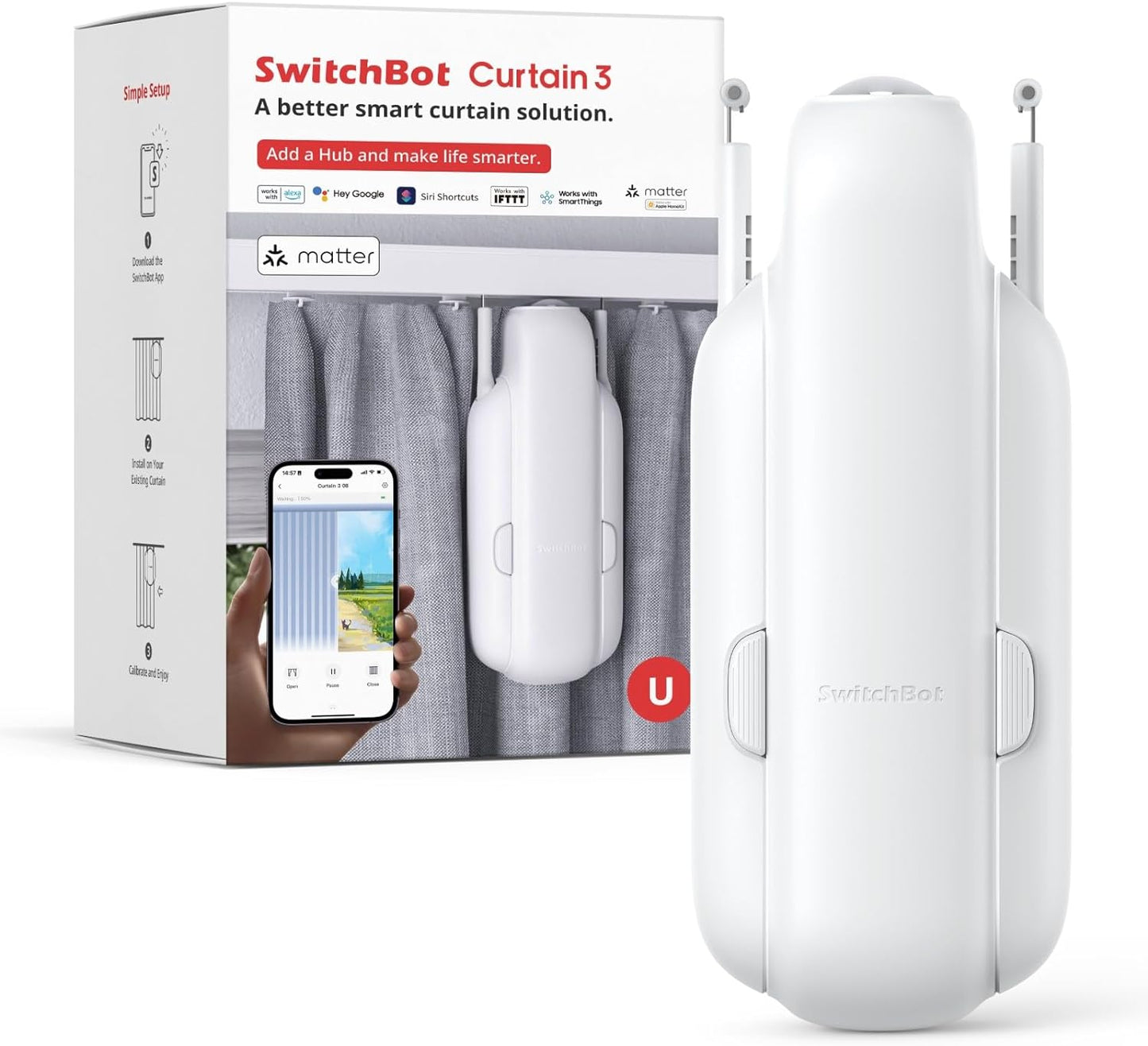 Electric Smart Curtain Opener - Automatic Ceiling Curtain Opener - Smart Curtain Opener with App/Timer - PuriLite