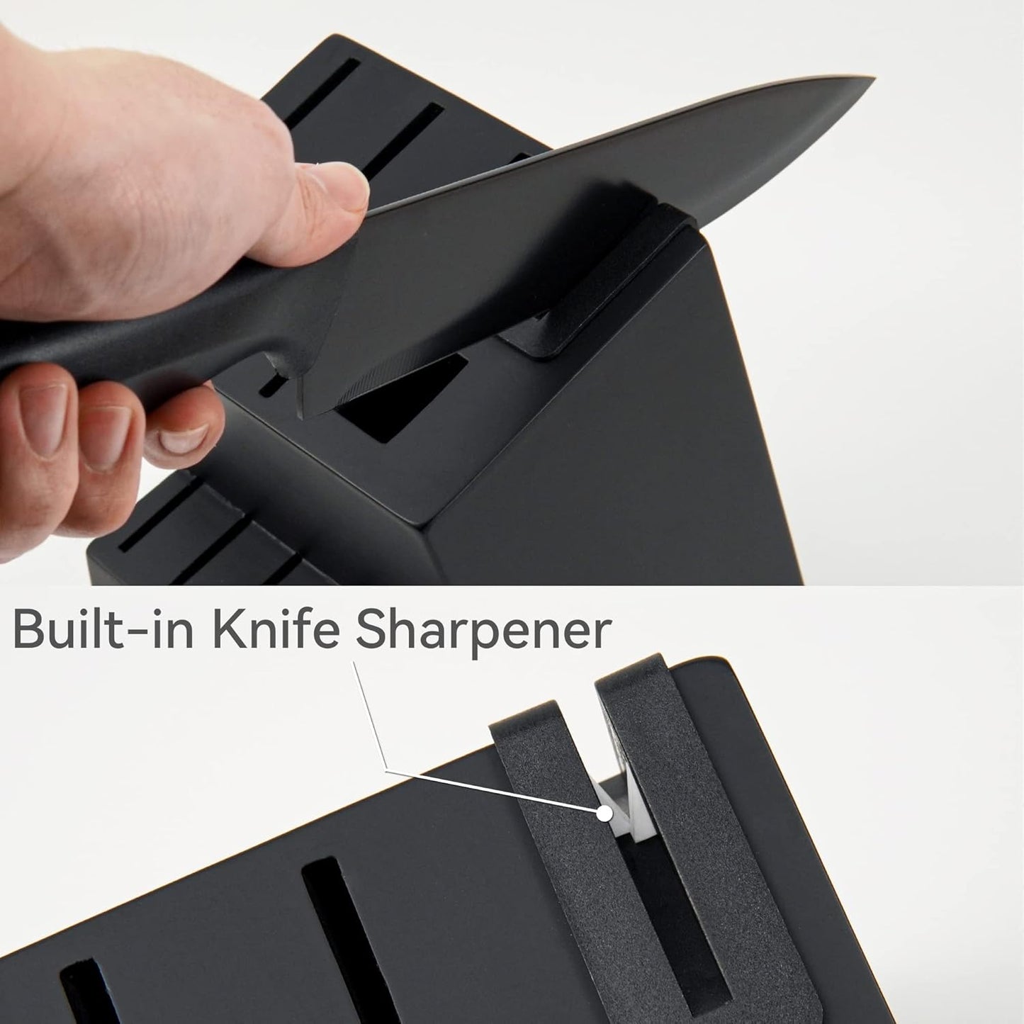 HUNTER.DUAL Knife Set, Dishwasher Safe Kitchen Knife Set with Block, 15 Pcs Black Kitchen Knife Sets with Block Self Sharpening, 6 Steak Knives, Black