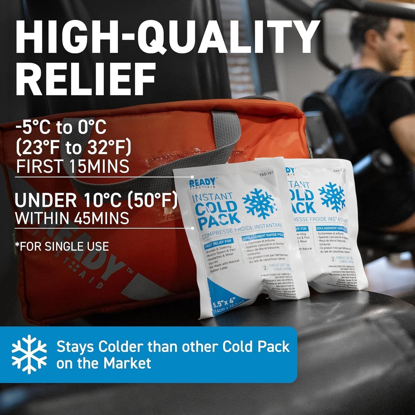 Instant Cold Pack, Medium Packs (7.5" x 4.5") - Ready First Aid, Provides fast Relief for Bruises, Swelling, Muscle Spasm, Pain, Headaches, Minor Ice Packs for Injuries (7.5" x 4.5", Case of 6)