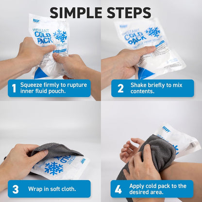 Instant Cold Pack, Medium Packs (7.5" x 4.5") - Ready First Aid, Provides fast Relief for Bruises, Swelling, Muscle Spasm, Pain, Headaches, Minor Ice Packs for Injuries (7.5" x 4.5", Case of 6)