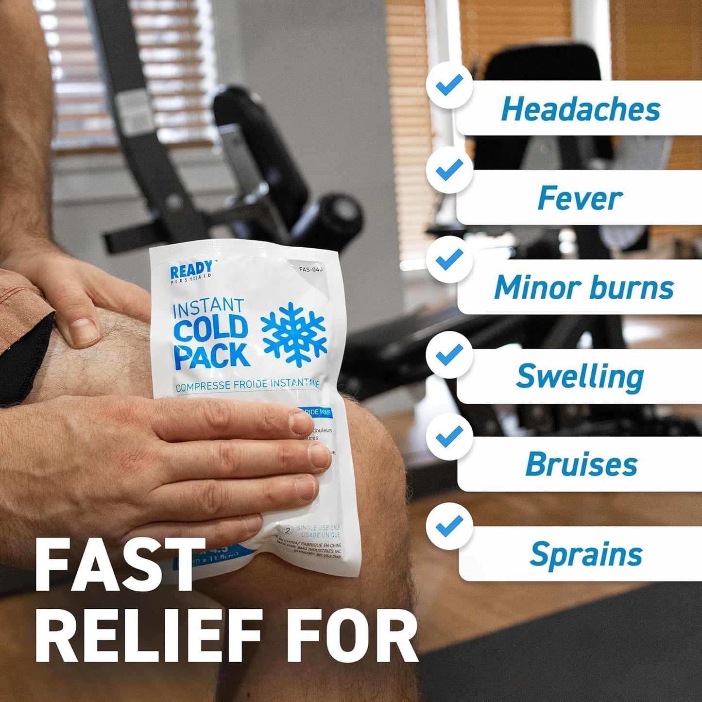 Instant Cold Pack, Medium Packs (7.5" x 4.5") - Ready First Aid, Provides fast Relief for Bruises, Swelling, Muscle Spasm, Pain, Headaches, Minor Ice Packs for Injuries (7.5" x 4.5", Case of 6)