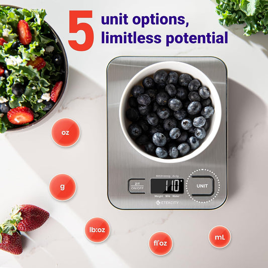 Etekcity Food Kitchen Scale, Digital Grams and Ounces for Weight Loss, Baking, Cooking, Keto and Meal Prep, Postal Parcel, Small, 304 Stainless Steel - PuriLite