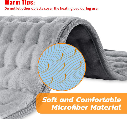 Heating Pad, Electric Heating Pad for Dry, Electric Heat Pad with Multiple Temp & Timer Settings, Auto Off(Silver Gray, 24‘’×12‘’) - PuriLite