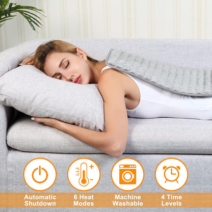 Heating Pad, Electric Heating Pad for Dry, Electric Heat Pad with Multiple Temp & Timer Settings, Auto Off(Silver Gray, 24‘’×12‘’)
