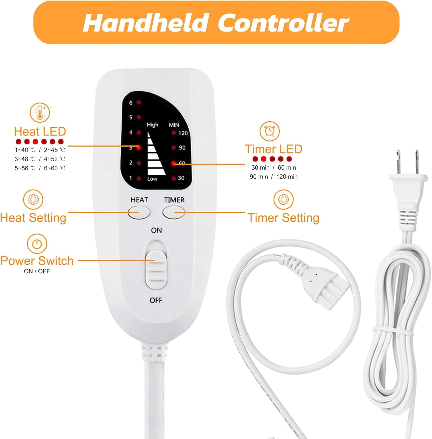 Heating Pad, Electric Heating Pad for Dry, Electric Heat Pad with Multiple Temp & Timer Settings, Auto Off(Silver Gray, 24‘’×12‘’)