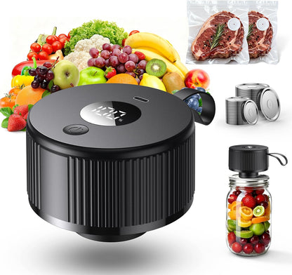 3-in-1 Electric Mason Jar Vacuum Sealer Kit for Wide Mouth and Regular Mouth Jars Food Containers and Bags One-Touch Automatic Sealing for Food Storage