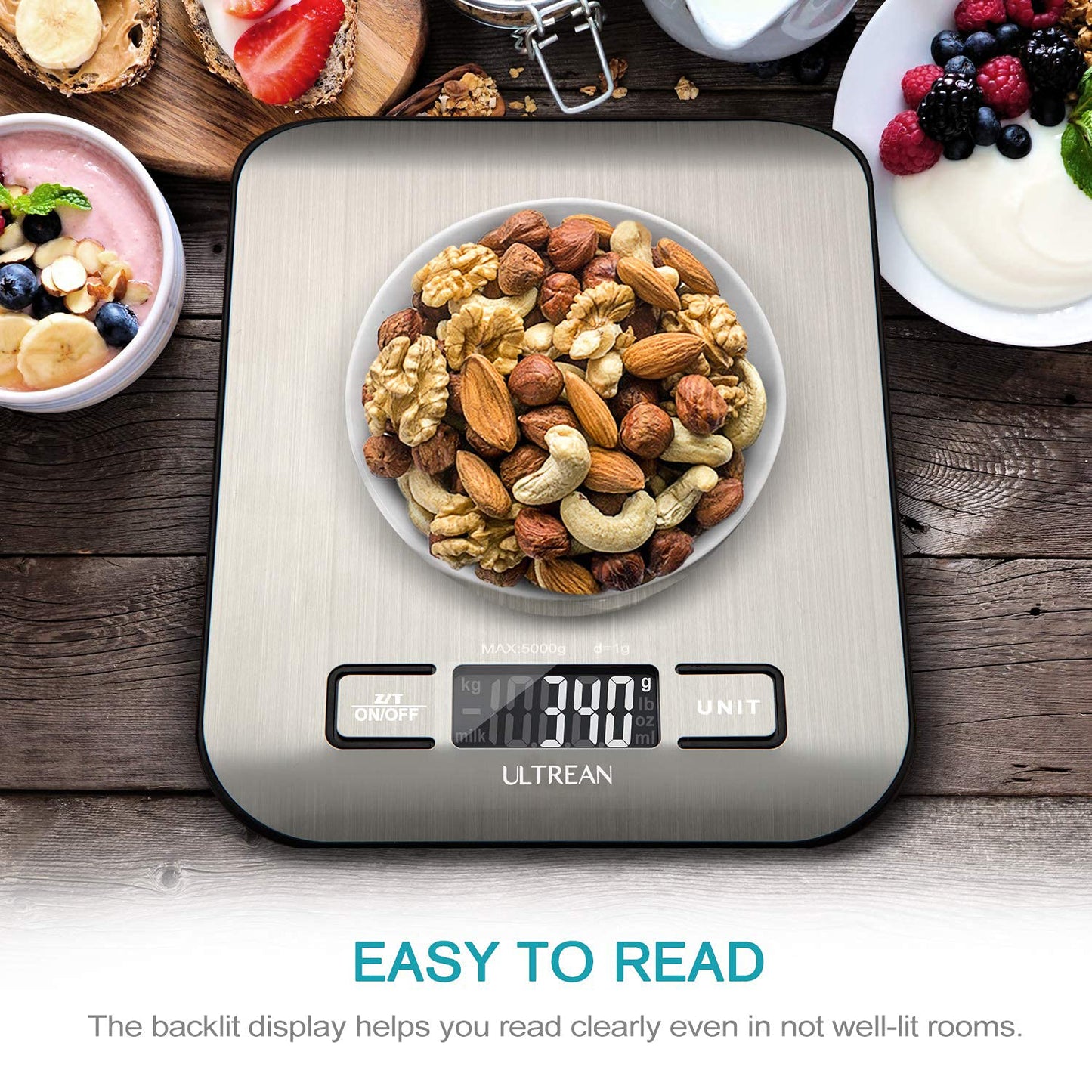 Ultrean Food Scale, Digital Kitchen Scale Weight Grams and Ounces for Baking and Cooking, 6 Units with Tare Function, 11lb (Batteries Included)