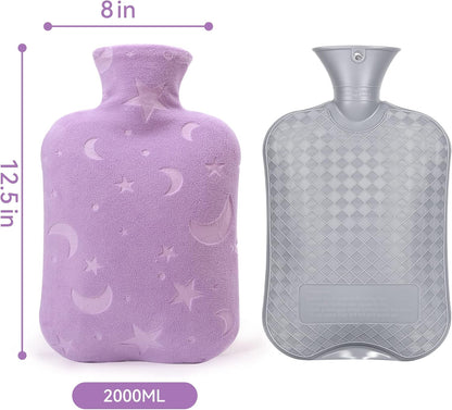 DICEVER Hot Water Bottle with Soft Cover, 2L Hot Water Bag for Menstrual Cramps, Neck and Shoulder Pain Relief, Hot and Cold Therapies, Hand Feet Warmer, Purple