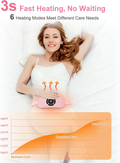Portable Cordless Heating Pad for Period Cramps with Fast Heating Voice Reminder 6 Heat and 6 Vibration Modes Rechargeable Pink - PuriLite