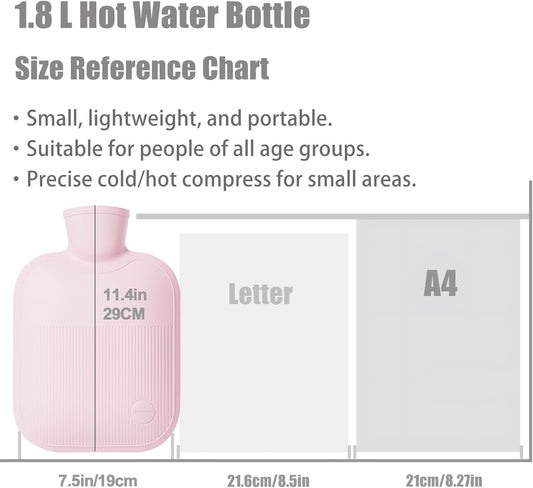 1.8L Hot Water Bottle with Cover, Hot Water Bag for Neck, Shoulder Pain and Hand Feet Warmer, Hot Bag for Pain Relief, Cold Therapy