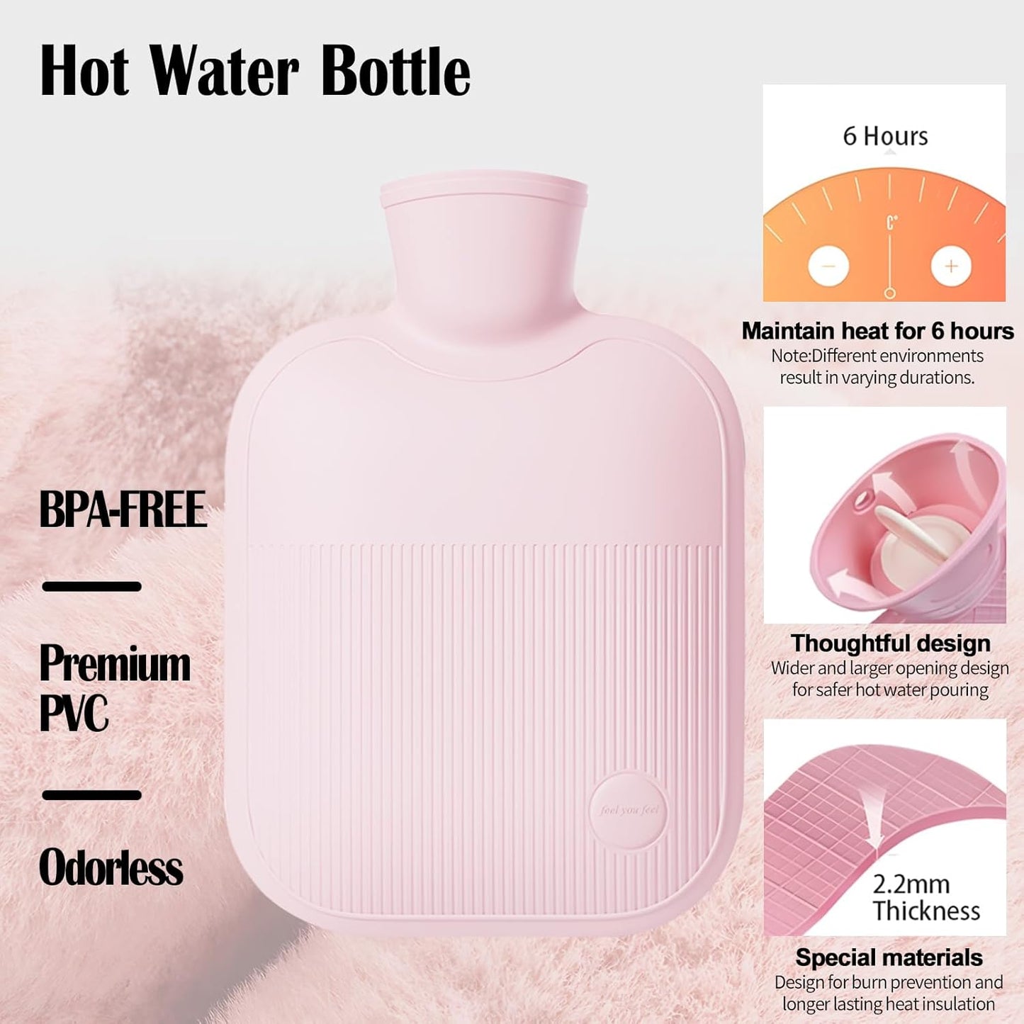 1.8L Hot Water Bottle with Cover, Hot Water Bag for Neck, Shoulder Pain and Hand Feet Warmer, Hot Bag for Pain Relief, Cold Therapy