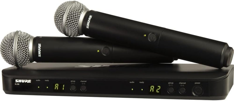 Shure BLX288/SM58 UHF Wireless Microphone System - Perfect for Church, Karaoke, Vocals - 14-Hour Battery Life, 100m Range | Includes (2) SM58 Handheld Vocal Mics, Dual Channel Receiver | H9 Band