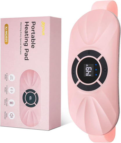 Portable Cordless Heating Pad for Period Cramps with Fast Heating Voice Reminder 6 Heat and 6 Vibration Modes Rechargeable Pink - PuriLite