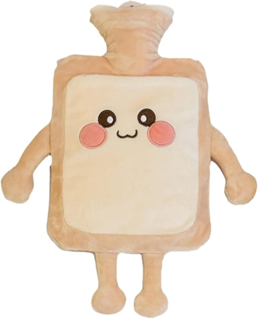 Hot Water Bottle 1000ML Hot Water Bag with Cute Toast Bread Plush Cover Large Rubber Bottle Hand Warmer for Pain Relief Gift for Women, Girls Style 2