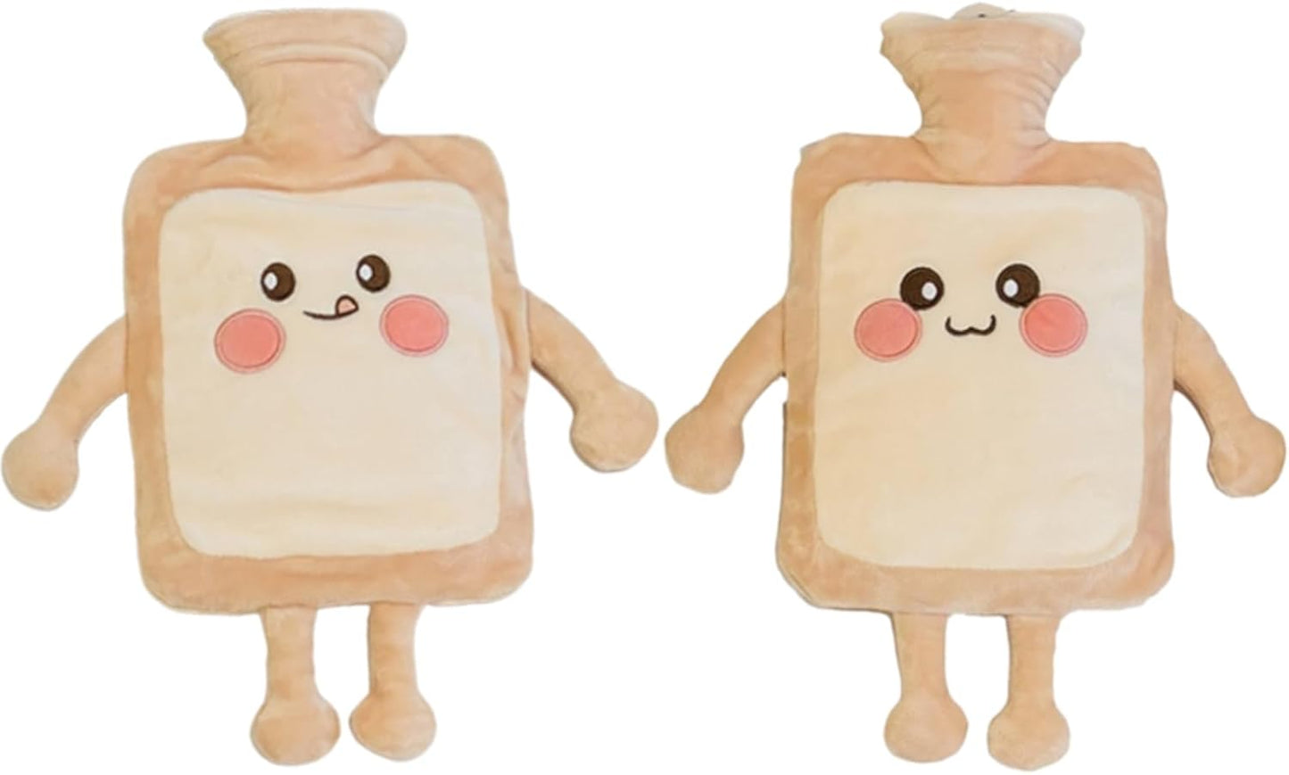 Hot Water Bottle 1000ML Hot Water Bag with Cute Toast Bread Plush Cover Large Rubber Bottle Hand Warmer for Pain Relief Gift for Women, Girls Style 2