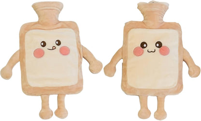 Hot Water Bottle 1000ML Hot Water Bag with Cute Toast Bread Plush Cover Large Rubber Bottle Hand Warmer for Pain Relief Gift for Women, Girls Style 2