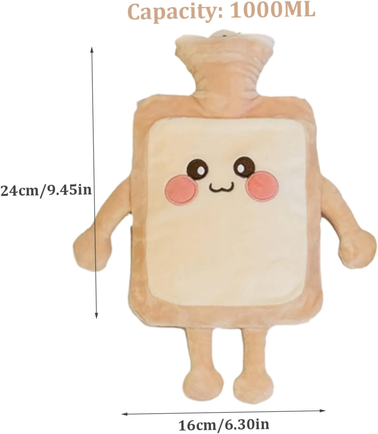 Hot Water Bottle 1000ML Hot Water Bag with Cute Toast Bread Plush Cover Large Rubber Bottle Hand Warmer for Pain Relief Gift for Women, Girls Style 2
