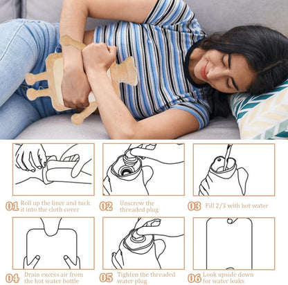 Hot Water Bottle 1000ML Hot Water Bag with Cute Toast Bread Plush Cover Large Rubber Bottle Hand Warmer for Pain Relief Gift for Women, Girls Style 2
