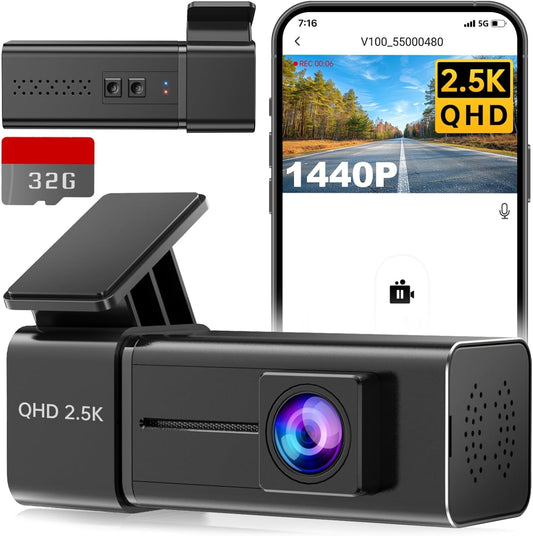 Dash Cam WiFi 2.5K Dashcam, E-YEEGER Front Dash Camera for Cars, Mini Dashcams with App, Night Vision, G-Sensor, Loop Recording, 24H Parking Mode, Free 32G SD Card, Support 256GB Max