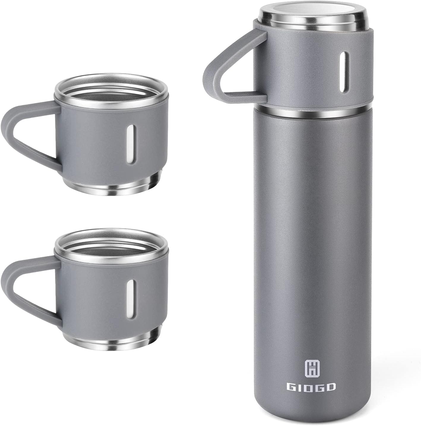 Stainless Steel Thermo 500ml/16.9oz Vacuum Insulated Bottle with Cup for Coffee Hot Drink and Cold Drink Water Flask.(Gray,Set)