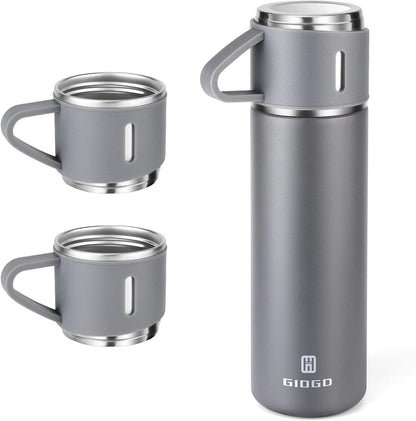 Stainless Steel Thermo 500ml/16.9oz Vacuum Insulated Bottle with Cup for Coffee Hot Drink and Cold Drink Water Flask.(Gray,Set)