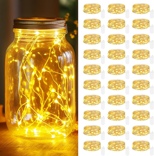[ 30 Pack ] Fairy Lights Battery Operated String Lights 7 FT/20 LED Mini Twinkle Battery Lights Small Fairy Lights for Mason Jars Outdoor Party Christmas Bedroom Decor, Warm White
