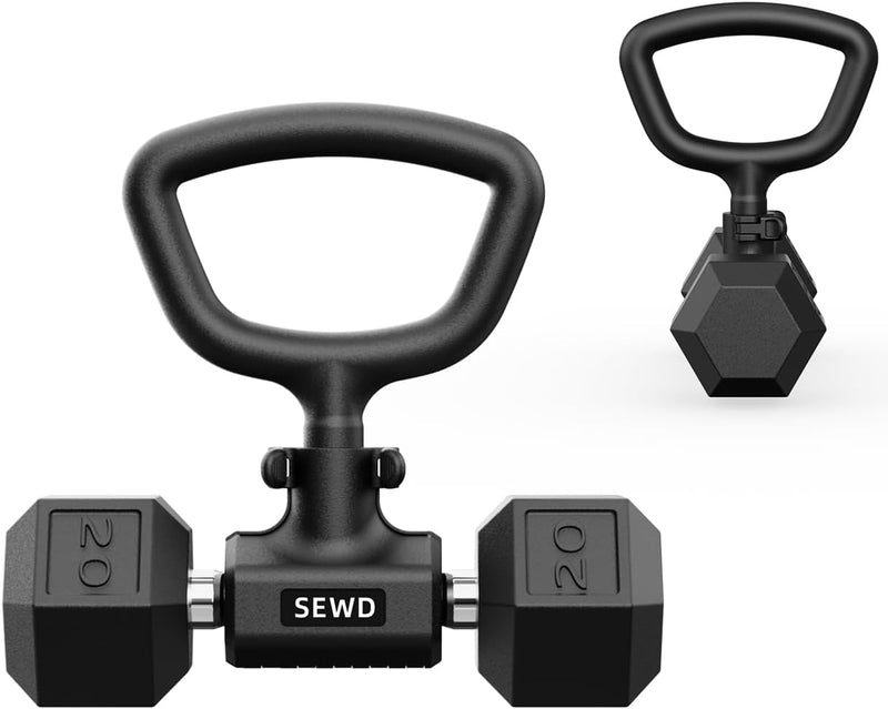 Dumbbell Kettlebell Converter by SEWD – Convert Dumbbells into Kettlebell for Home Gym Fitness – Adjustable Weights & Up to 220LB Capacity Kettlebell Handle for Weight Lifting, 90-Degree Rotating