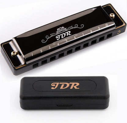 Harmonica C, Blues armonica Key of C 10 Hole 20 Tone with Case Mouth Organ Standard Diatonic for Kids Beginner Adults Professional Player Teacher Parents Students Black New Year Gift