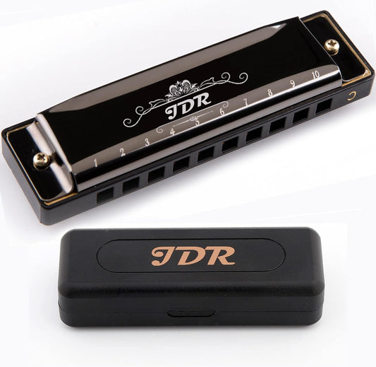 Harmonica C, Blues armonica Key of C 10 Hole 20 Tone with Case Mouth Organ Standard Diatonic for Kids Beginner Adults Professional Player Teacher Parents Students Black New Year Gift