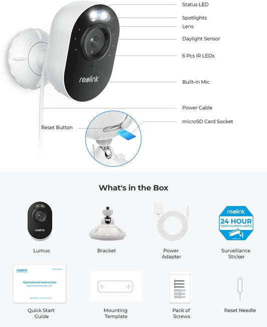 REOLINK Lumus, Upgraded 2K 4MP Outdoor Security Camera with Spotlights, 2.4/5GHz Dual-Band WiFi Camera Plug in, Smart Person/Vehicle/Animal Detection with Instant Alerts, Two-Way Talk, Local Storage - PuriLite