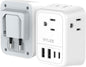 VYLEE Travel Plug Adapter, International Plug Adapter with 4 AC Outlets 4 USB Ports(2 USB C), Travel Adapter Type C Travel Essentials for US to Most Europe France Germany Italy Spain [1 Pack]