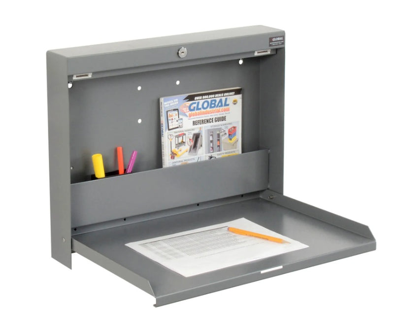 Global Industrial™ Wall Mounted Fold Down Shop Desk, 20"W x 3-3/8"D, Gray