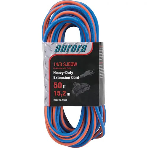 TPE-Rubber Extension Cord with Light Indicator, All-Weather, SJEOW, 14/3 AWG, 15 A, 3 Outlet(s), 50'