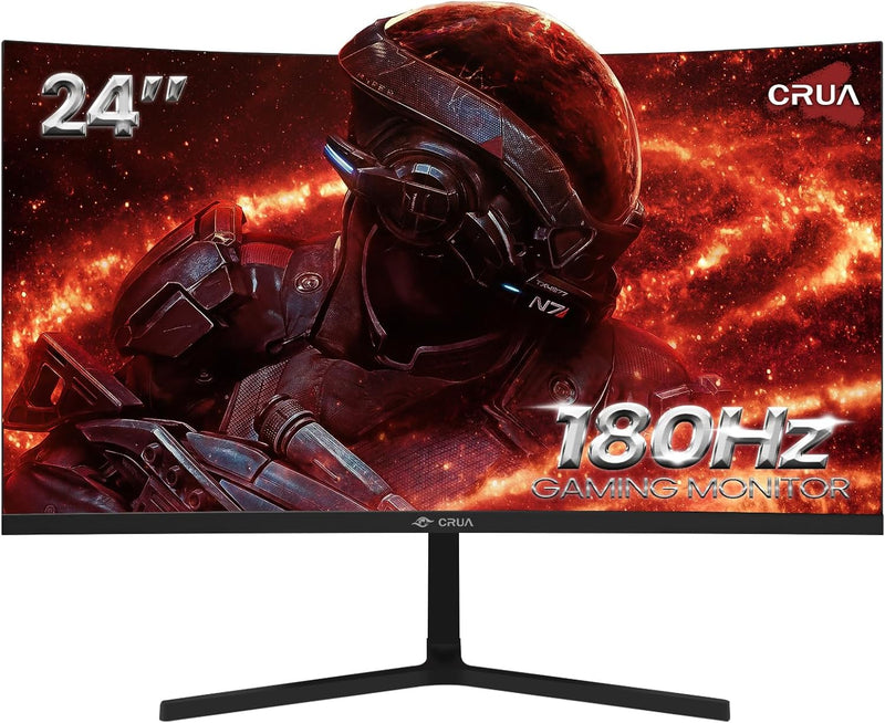 CRUA 24 Inch 180Hz/144Hz Curved Gaming Monitor, FHD 1080P Frameless Computer Monitor, Support AMD freesync Low Motion Blur, Eye Care, DisplayPort, HDMI, Black