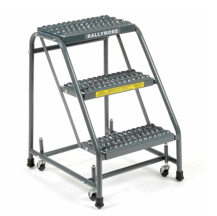 Grip 16"W 3 Step Steel Rolling Ladder 10"D Top Step - 318G