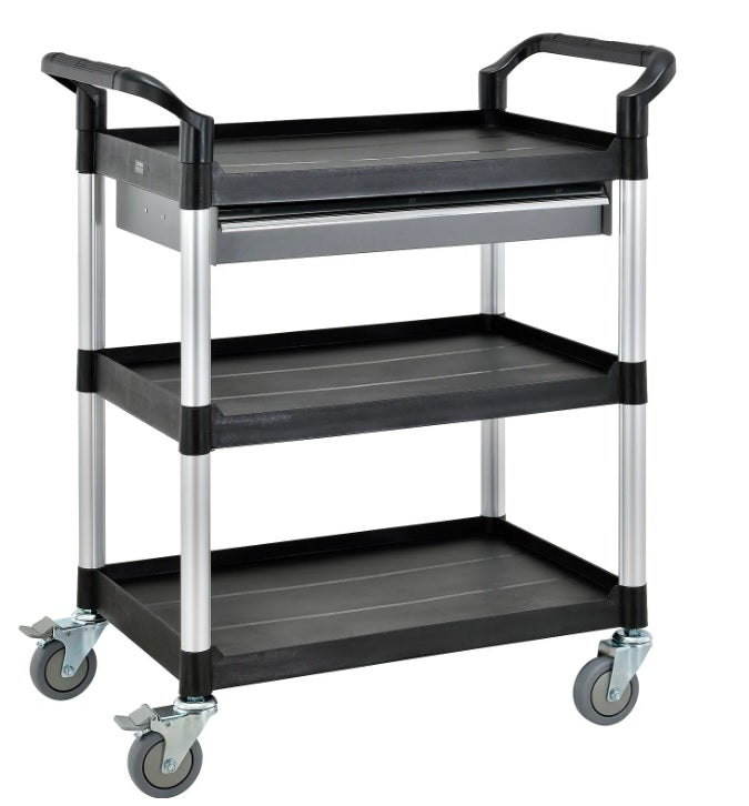Global Industrial™ Utility Cart, 3 Shelves, 1 Drawer, 440 lb. Cap, 26"L x 17"W x 39"H, Black