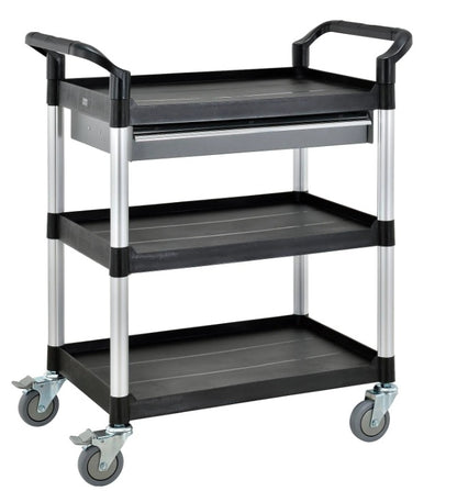 Global Industrial™ Utility Cart, 3 Shelves, 1 Drawer, 440 lb. Cap, 26"L x 17"W x 39"H, Black