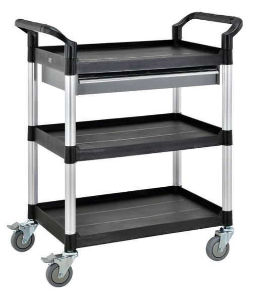 Global Industrial™ Utility Cart, 3 Shelves, 1 Drawer, 440 lb. Cap, 26"L x 17"W x 39"H, Black