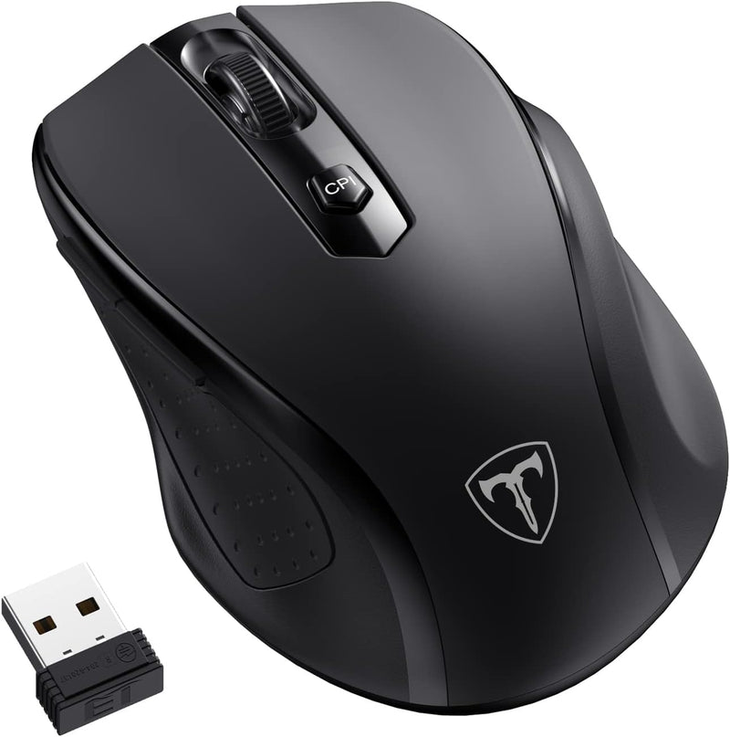 LODVIE Wireless Mouse for Laptop,2400 DPI Wireless Computer Mouse with 6 Buttons,2.4G Ergonomic USB Cordless Mouse,15 Months Battery Life Mouse for Laptop PC Mac Computer Chromebook MacBook-Black