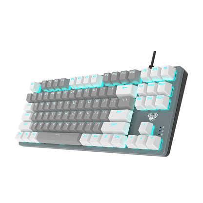 Aula - F3287 Wired Mechanical Gaming Keyboard - 87 Keys with Blue Switches - White & Grey Keycaps - Programmable Macros