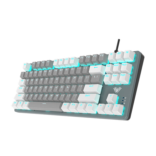 Aula - F3287 Wired Mechanical Gaming Keyboard - 87 Keys with Blue Switches - White & Grey Keycaps - Programmable Macros