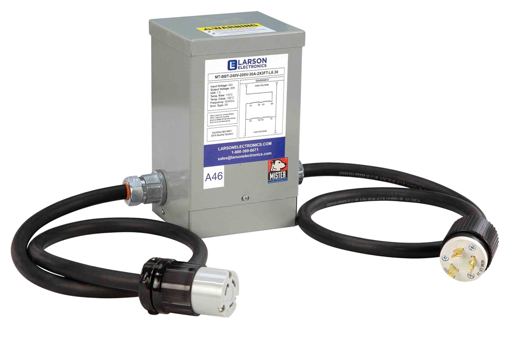 1-Phase Buck/Boost Prewired Step-Up Transformer - 208V Primary - 230V Secondary - 13.61 Amps - 50/60Hz - L6-30P Input & 6-15C Output
