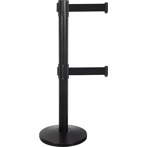 Dual Belt Crowd Control Barrier, Steel, 35" H, Black Tape, 7' Tape Length