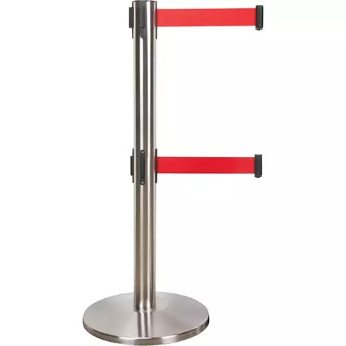 Dual Belt Crowd Control Barrier, Steel, 35" H, Red Tape, 7' Tape Length