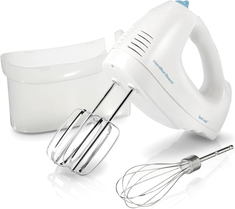 Hamilton Beach 6-Speed Electric Hand Mixer with Whisk, Traditional Beaters, Snap-On Storage Case, White