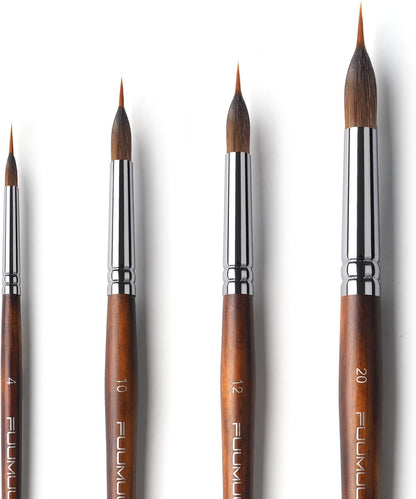 Watercolor Brushes Professional, Fuumuui 4Pcs Extended Needle Point Brushes Synthetic Extra Long Pinhead Brushes with Sable Body for Fine Detailing - Watercolor Acrylic Gouache Inks Painting