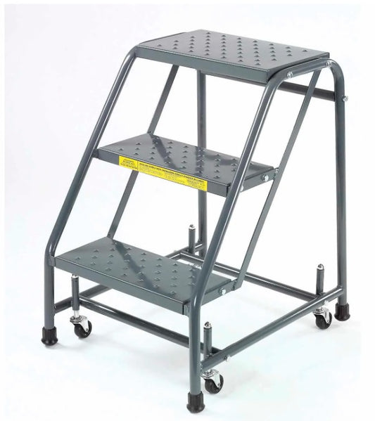Perforated 16"W 3 Step Steel Rolling Ladder 10"D Top Step - 318P - PuriLite