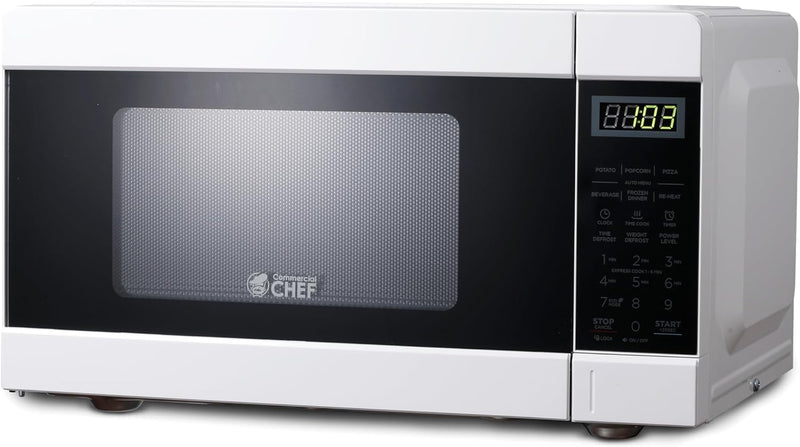 Commercial Chef CHM990W 900 Watt Counter Top Microwave Oven, 0.9 Cubic Feet, White Cabinet