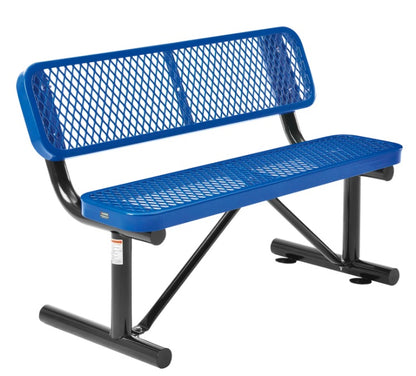 Global Industrial™ 4' Outdoor Steel Bench w/ Backrest, Expanded Metal, Blue